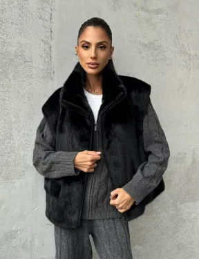 Черная норковая жилетка - фото 10