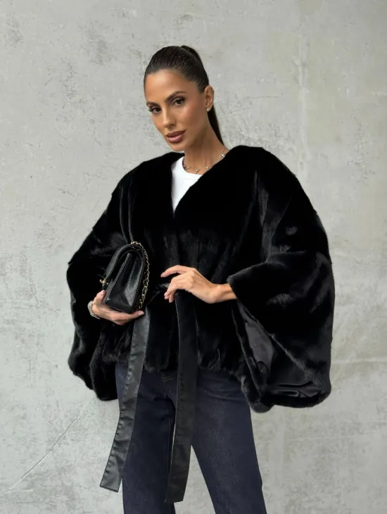 Черная натуральная женская норковая шуба - фото 8