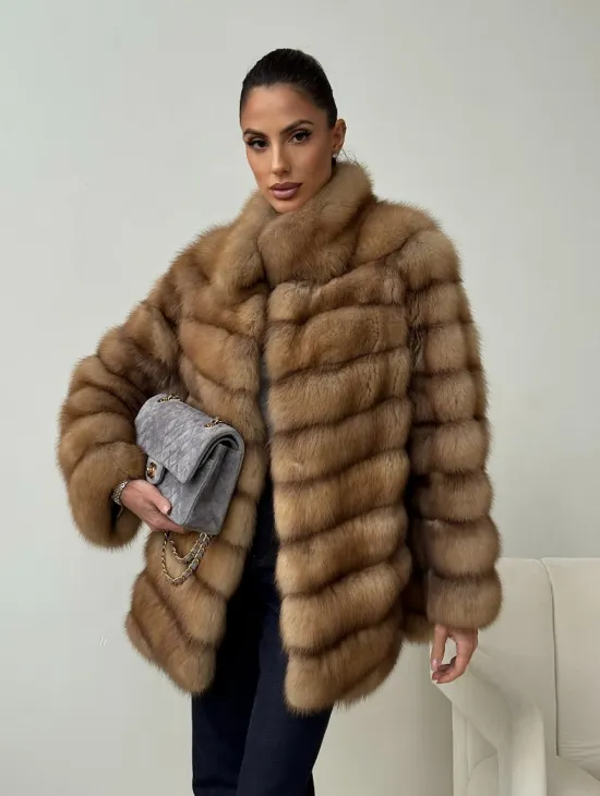 Шуба из куницы - стойка воротник - фото 6
