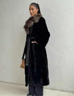 Черная норковая шуба - воротник куница - фото 6