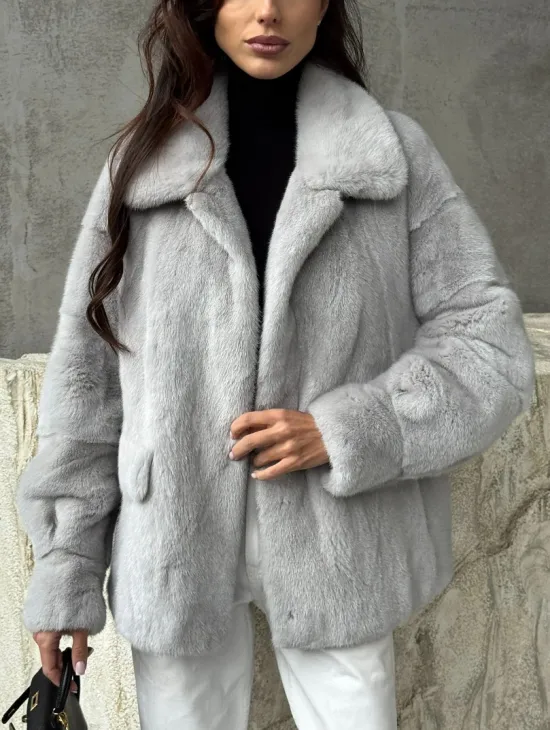 Голубая норковая шуба - фото 1