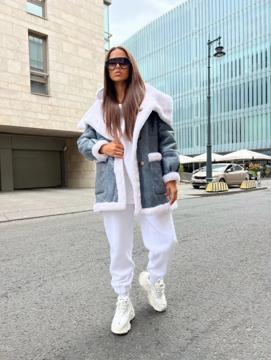 Двухсторонняя шубка - дубленка из натуральной шерсти - фото 5