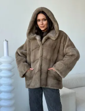 Короткая  норковая шуба с капюшоном - фото 6