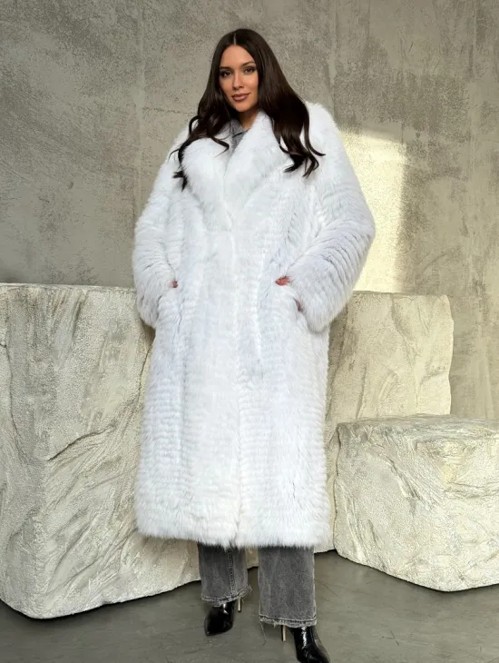 Длинная шуба из белой арктической лисы - пошив в роспуск - фото 4