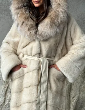 Норка шуба паркет с капюшоном рысь - фото 2