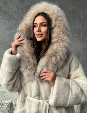Норка шуба паркет с капюшоном рысь - фото 5