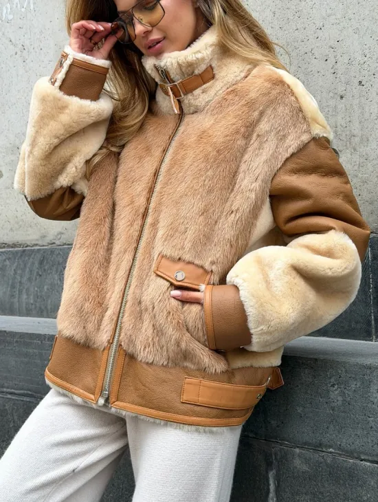 Комбинированная дубленка из овчины и норки - фото 4