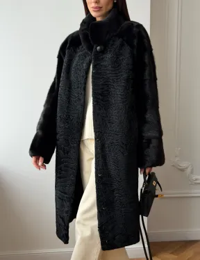 Шуба из каракуля с норкой - стойка воротник - фото 4