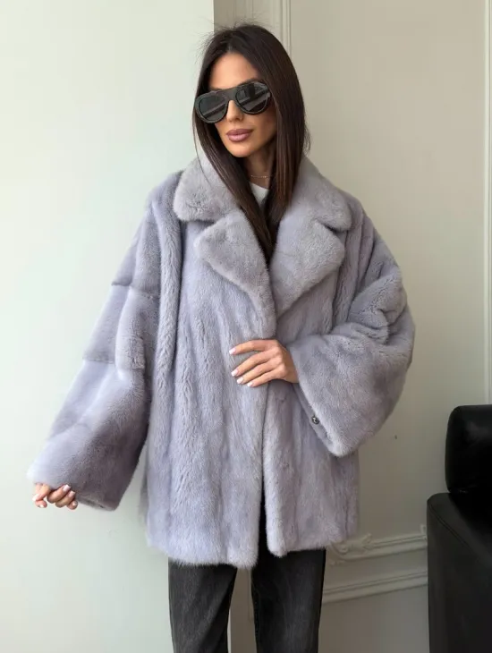 Шуба из норки короткая с английским воротником - фото 9