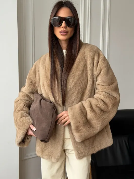 Норковый жакет (бежевый) - фото 0