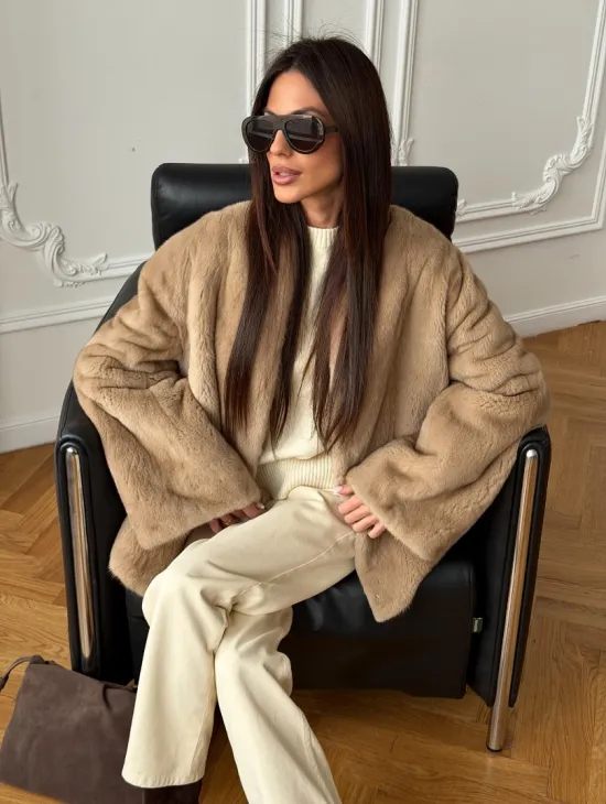 Норковый жакет (бежевый) - фото 8