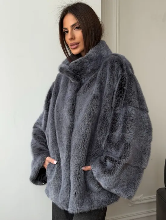 Короткая норковая шуба - стойка воротник - фото 7