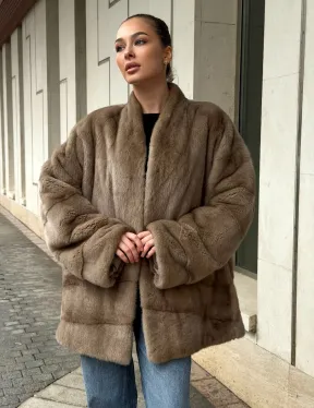 Норковый полушубок пастель V-образный воротник - фото 8