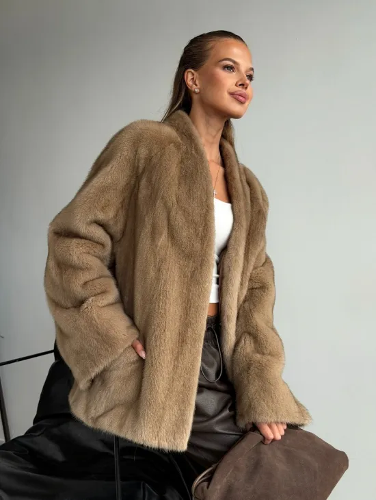 Норковый полушубок V-образный воротник - фото 8