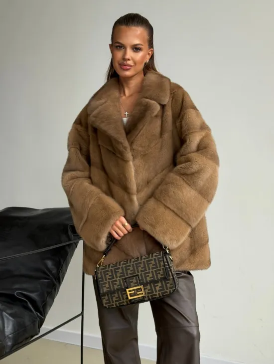 Норковый полушубок - английский воротник - фото 0