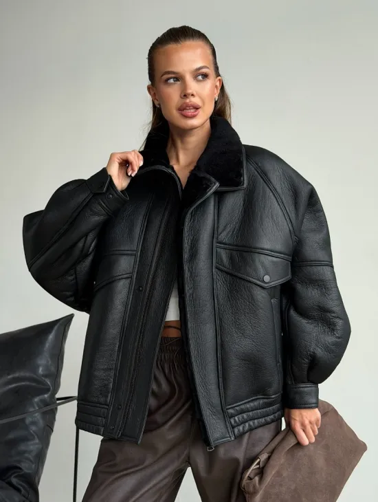 Черная натуральная дубленка из овчины - фото 6