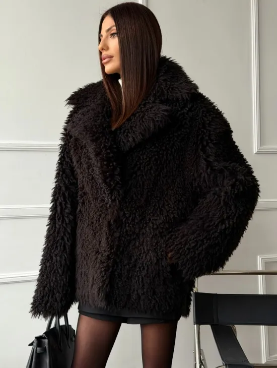 Коричневая дубленка из меха Тиградо - фото 4