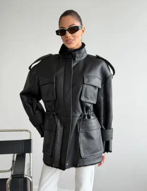 Черная куртка - дубленка из испанского мериноса - фото 8