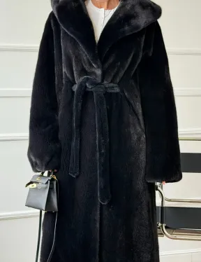 Шуба из норки BLACKGLAMA  с капюшоном в роспуск - фото 1