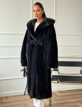 Шуба из норки BLACKGLAMA  с капюшоном в роспуск - фото 9