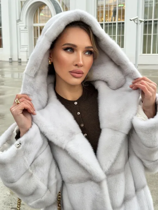 Белая норковая шуба с капюшоном - автоледи - фото 8