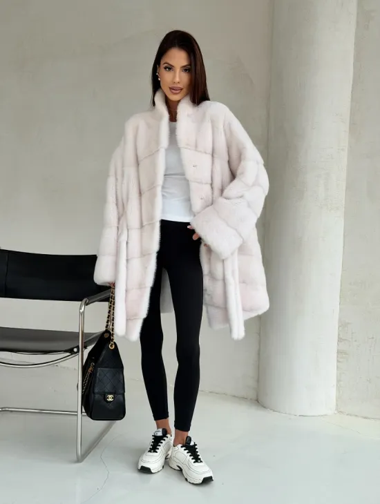 Белая шуба-кимоно, мех норка - фото 10