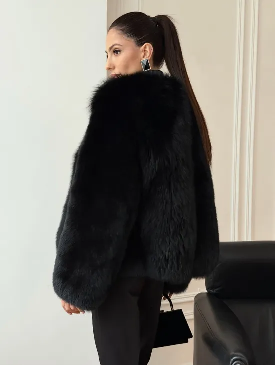 Черная короткая шуба из песца - фото 5
