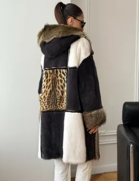 Комбинированная норковая шуба с капюшоном - фото 9