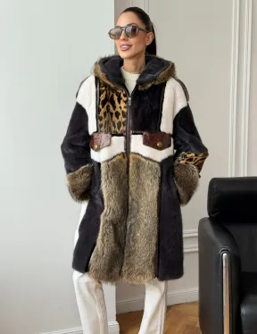 Комбинированная норковая шуба с капюшоном - фото 10
