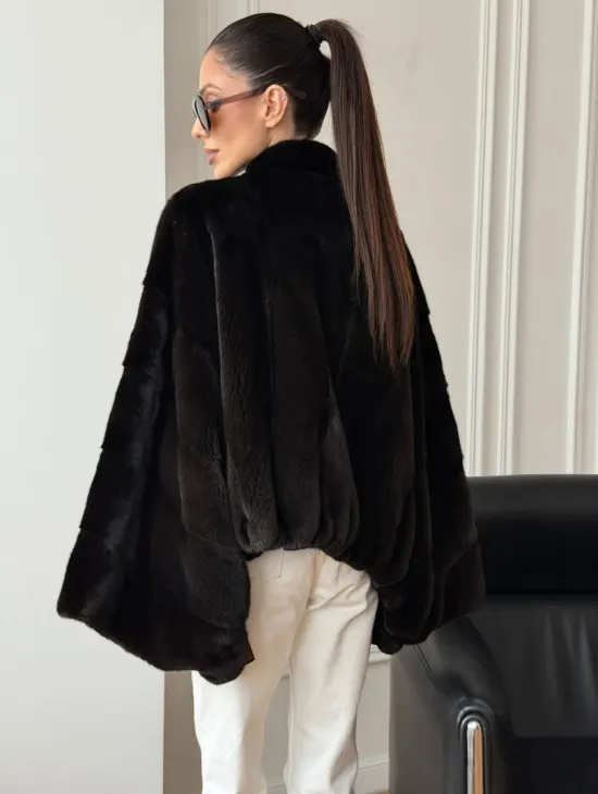 Короткая норковая шуба - пончо - фото 3