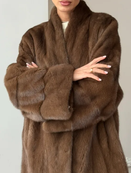 Полушубок из норки - цвет соболь - фото 4