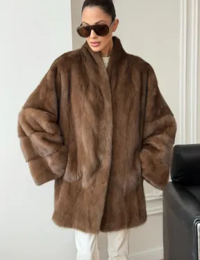 Полушубок из норки - цвет соболь - фото 5