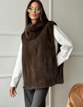 Норковая манишка коричневого цвета - фото 8