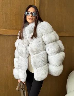 Шуба из натурального песца - стойка воротник - фото 9