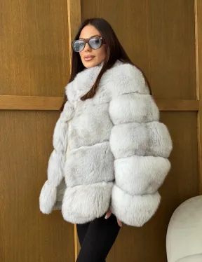 Шуба из натурального песца - стойка воротник - фото 10