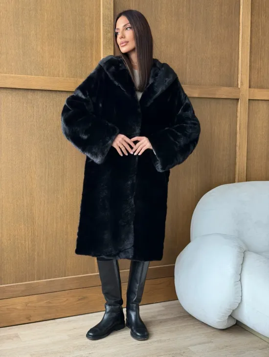Черная норковая шуба с капюшоном - фото 6