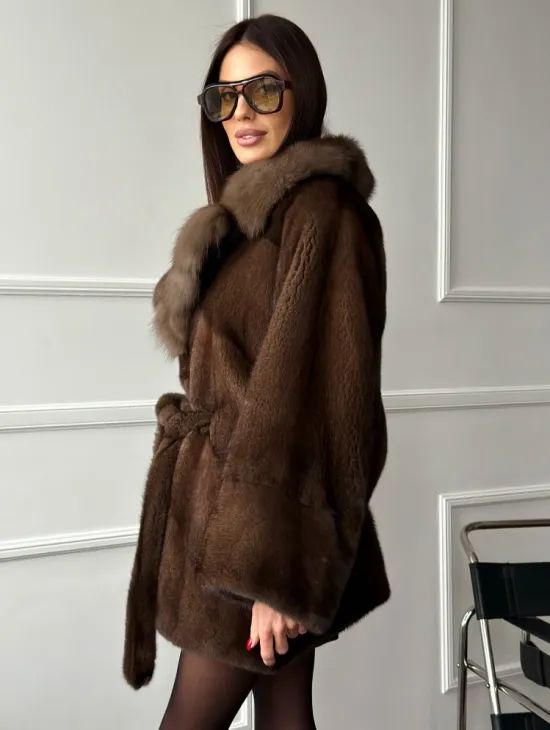 Полушубок автоледи норковый - воротник куница - фото 6