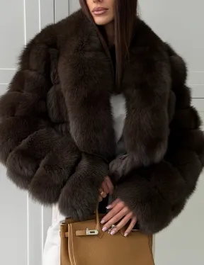 Полушубок-кроп из песца с шалевым воротником - фото 1