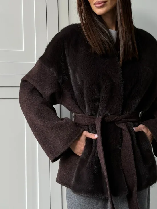 Женское полупальто с мехом норки - фото 1