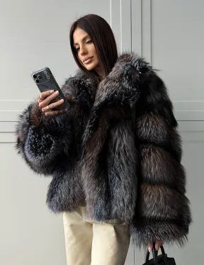 Шуба из меха блюфрост - воротник английский - фото 10