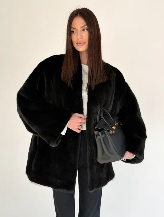 Женский норковый жакет - черный - фото 3