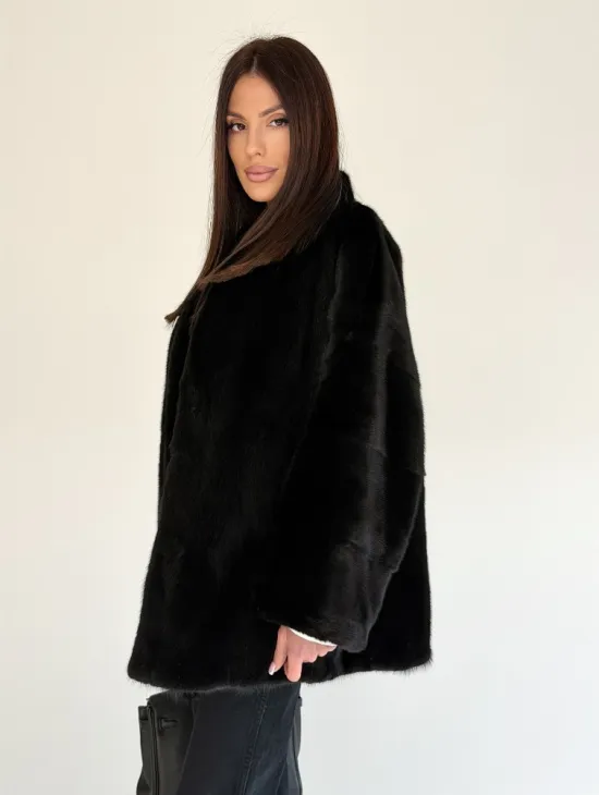Женский норковый жакет - черный - фото 5