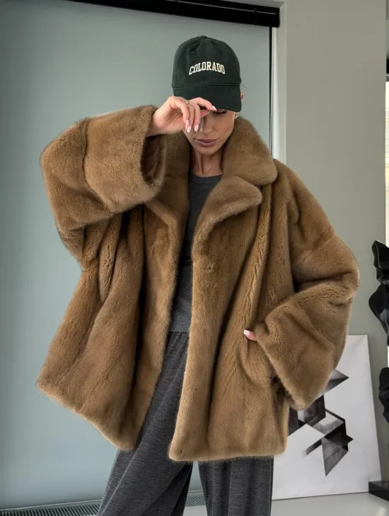 Женский норковый полушубок - английский воротник - фото 11