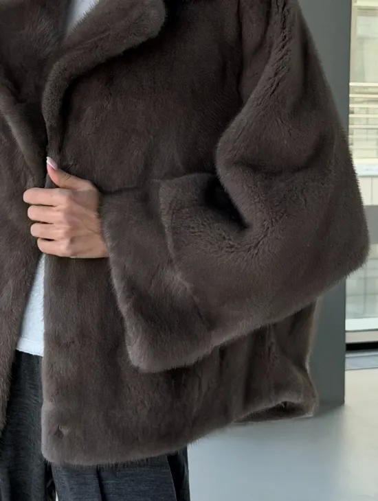 Короткий норковый полушубок - английский воротник - фото 2