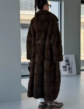 Коричневая норковая шуба - кимоно - фото 5