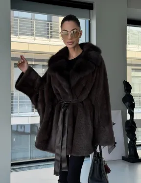 Норковое автоледи с воротником из куницы - фото 18