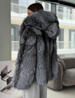 Полушубок из чернобурки с капюшоном - фото 8