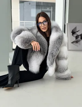 Шуба из меха арктической лисы - белая - фото 14