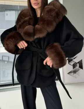 Пальто с капюшоном из финского песца - фото 2