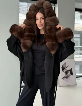 Пальто с капюшоном из финского песца - фото 6